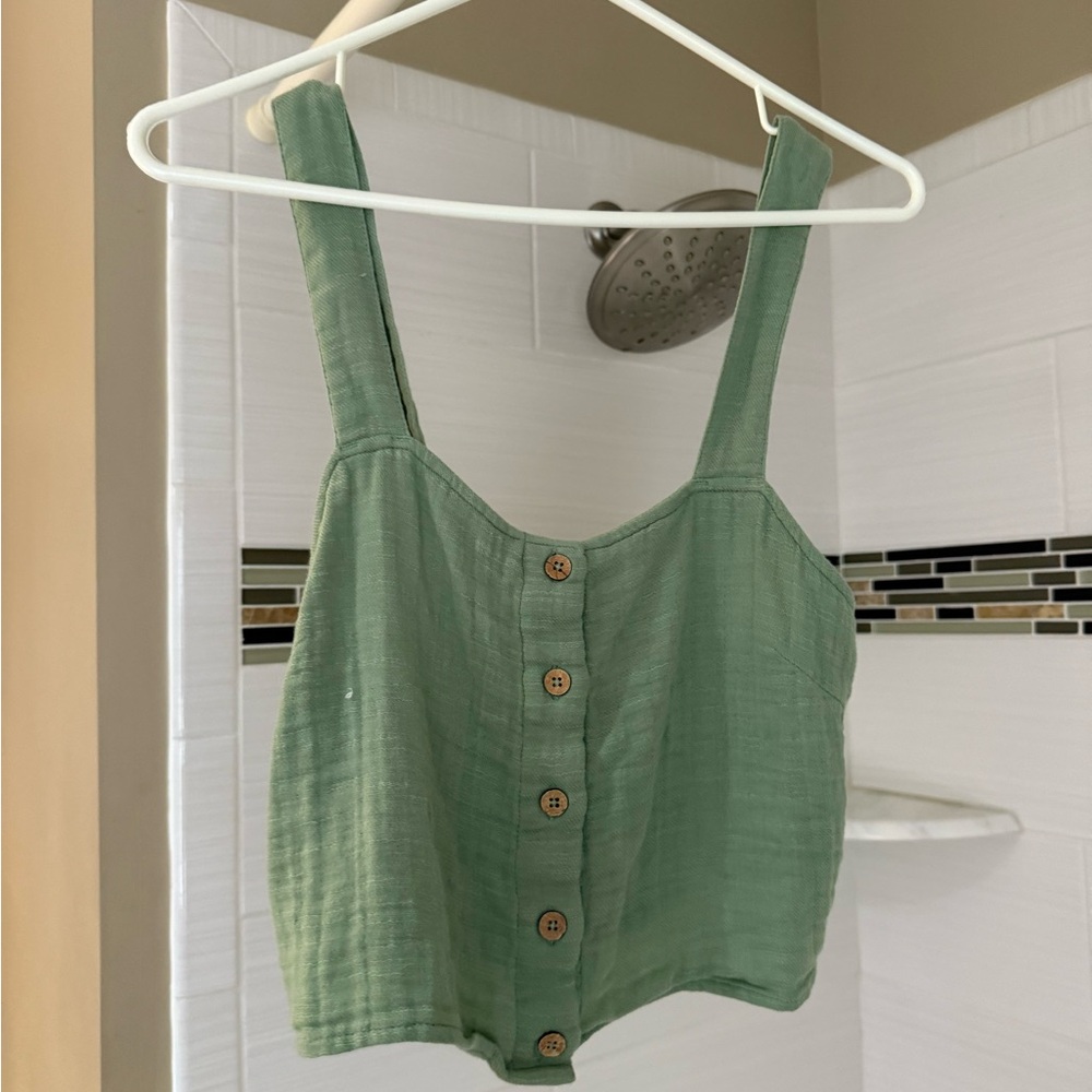 Billabong Olive Button-Up Crop Top